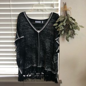 Burnout black poncho with fringe